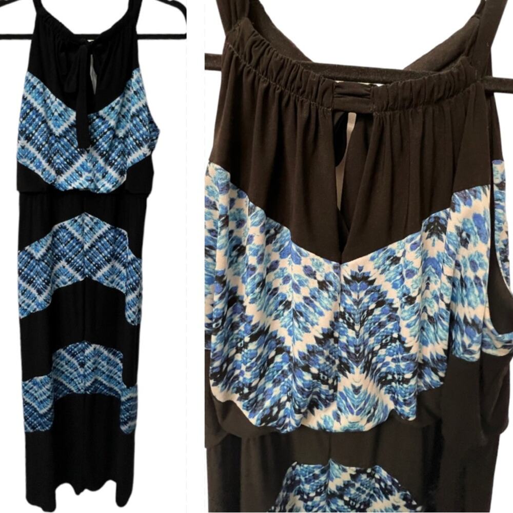 SOHO Apparel Ltd KeyHole Pleated Maxi Dress Blue Black XL